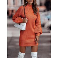 Women's Turtleneck Sweater Dress Long Sleeve Ribbed Knit Mini Dress