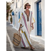 Women's Boho Linen Maxi Dress Oversized Kaftan Beach Cover Up Vacation Resort Dress