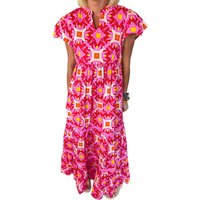 Women's Boho Print Maxi Dress V Neck Short Sleeve High Waist Summer Vacation Dress
