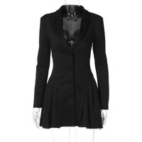 New solid color sexy dark V suit neck cardigan royal sister style short ruffle edge dress women
