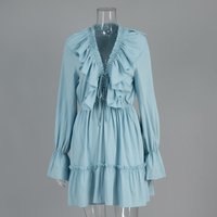 V-neck dress women's new horn sleeve dress short chiffon dress