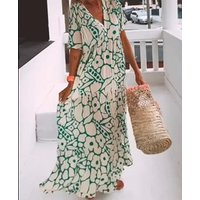 Women's Floral Maxi Dress Deep V Neck Boho Summer Beach Dress