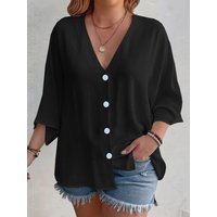 Women's V-Neck Ice Silk Cardigan Long Sleeve Button Solid Color Casual Vacation Outfit