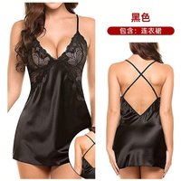 Women's Satin Lace Chemise Nightgown Sexy V Neck Sleep Dress Silk Feel Babydoll Lingerie Nightwear with Adjustable Straps