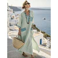 Women's Boho Linen Maxi Dress Oversized Kaftan Beach Cover Up Vacation Resort Dress