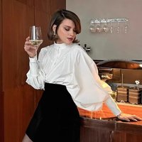Women's Victorian Lantern Sleeve Blouse Elegant High Neck Long Sleeve White Shirt