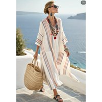Women's Boho Linen Maxi Dress Oversized Kaftan Beach Cover Up Vacation Resort Dress