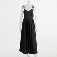 Pure cotton V-neck suspender skirt women's spring new temperament elegant sexy strap backless dress