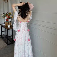 Floral Spaghetti Strap Maxi Dress Flowy A-Line Vacation Summer Dress for Women