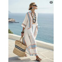 Women's Boho Linen Maxi Dress Oversized Kaftan Beach Cover Up Vacation Resort Dress