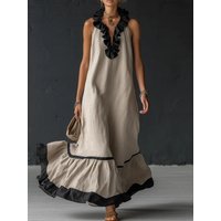 Women's Sleeveless V-Neck Ruffle Maxi Dress Loose Casual Summer Beach Vacation Long Vest Dress