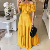 Women's Off Shoulder Maxi Dress Ruffle Sleeve Flowy Summer Party Dress