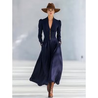 Women's V-Neck Bubble Sleeve Long Sleeve Big Swing Maxi Dress Elegant Waist Fall Winter Casual Dress Plus Size