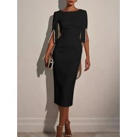 Women's Elegant Midi Dress Slim Fit Office Pencil Dress for Work