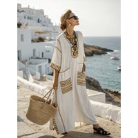 Women's Boho Linen Maxi Dress Oversized Kaftan Beach Cover Up Vacation Resort Dress