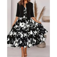 Women's Floral Midi Dress with Jacket Elegant Two Piece Dress Set
