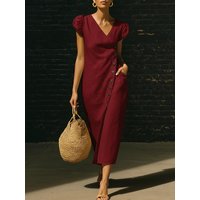 Women's V-Neck Casual Loose Midi Dress Sleeveless Summer Beach Vacation Sundress