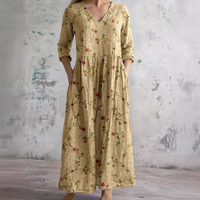 Erica™ Floral Summer Dress for Women Yellow Boho Maxi Dress Lightweight Casual Beach Vacation Sundress Flowy Loose Fit Elegant Everyday Dress