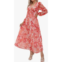 Women's Elegant Floral Maxi Dress - Boho Long Flowy Summer Dress with V-Neck, Lonesleeve Beach Wedding Guest Sundress for Women