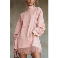 Viretta Suede fringe detail Turtleneck mini dress