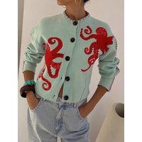 Fun Octopus Pattern Knitted Cardigan