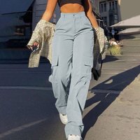 Women's Basic Minimalist Plain Button Front Pocket Cargo Pants, Fashion YK Clothes Women, Comfort Casual Street High Waist Wide Leg Trousers For Spring & Fall, Summer Pants, Ladies' Bottoms For Daily Wear, Womenswear, Preppy s Clothes