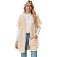 Women’s Going Tops Trend Oversized Lightweight Open-Front Pleated Short-Sleeve Knitwear Knit Cardigan Sweater, Casual Summer Outerwear & Womenswear Layering Piece in Multiple Colors