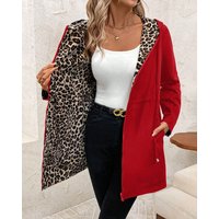 Reversible Hooded Coat with Leopard Print