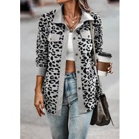 Womens Shacket Jacket Casual Leopard Print Cardigans Coat Oversized Button Down Long Sleeve Shirt Fashion Outfits