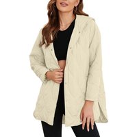 Jacket for Women Casual Fall Hooded Puffer Long Sleeve Button Oversized Lightweight Basic Winter Black Outerwear Comfort Coat Tops Womenswear Outfits