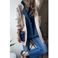 Women Collar Patchwork Knitted Casual Coat