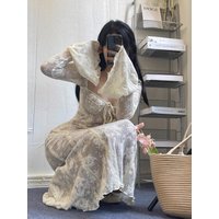 Analis Vintage Dotted Lace Corset Pleated Dress