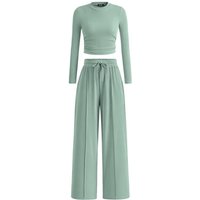 BTFBM -Piece Ribbed Knit Long Sleeve Crop Top Wide Leg Pants Matching Lounge Set Loungewear