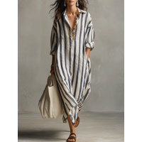 Casual Striped Shirt Bohemian Style Maxi Dress