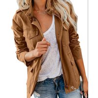 Womens Military Jacket Zip Up Snap Buttons Lightweight Utility Anorak Field Safari Coat Outwear with Pocket