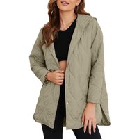 Jacket for Women Casual Fall Hooded Puffer Long Sleeve Button Oversized Lightweight Basic Winter Black Outerwear Comfort Coat Tops Womenswear Outfits