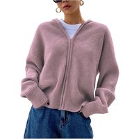 Women's Zip Up Hooded Cardigan Sweater Knitted Drop Shoulder Fall Hoodies Outerwear
