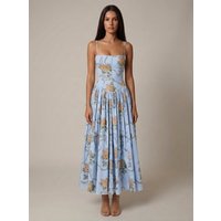 Women's Floral Midi Dress Spaghetti Strap Corset Waist Cottagecore Summer Dress