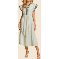 Women's Striped V-Neck Flutter Sleeve Long Dress