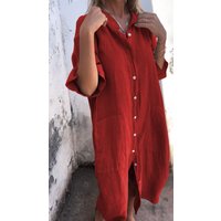 Loose Linen Shirt Maxi Dress Casual Button Down Long Sleeve Dress for Women
