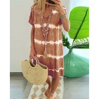?Tie-dye Striped Short-sleeved Loose shirt Dress