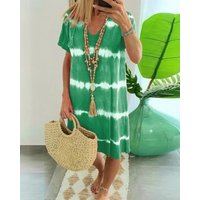 ?Tie-dye Striped Short-sleeved Loose shirt Dress