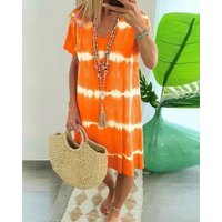 ?Tie-dye Striped Short-sleeved Loose shirt Dress