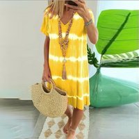 ?Tie-dye Striped Short-sleeved Loose shirt Dress