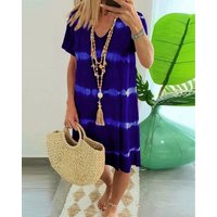 ?Tie-dye Striped Short-sleeved Loose shirt Dress