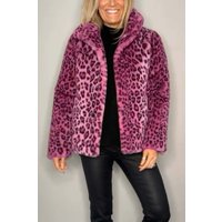 Women's Fashionable Leopard Print Lapel Faux Fur Winter Short Coat