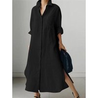 Loose Linen Shirt Maxi Dress Casual Long Sleeve Button Down Dress for Women