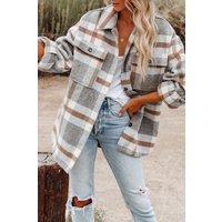 Women's Fashion Lapel Loose Plaid Wool Coat