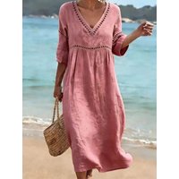 Women's Solid Color Retro Casual Stylish Vacation Cotton Dress
