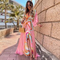 Paige Linen Blend Loose Floral V-Neck Long Sleeve Maxi Dress